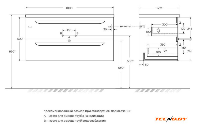  Cezares Тумба под умывальник ECO-CER-N-1000-2C-SO-NCS-P - Изображение №5 — Интернет-Магазин TECNO.BY
