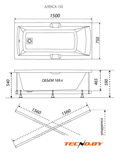 Ванна Triton Алекса 150x75 New (с каркасом и сифоном) - Изображение №5 — Интернет-Магазин TECNO.BY