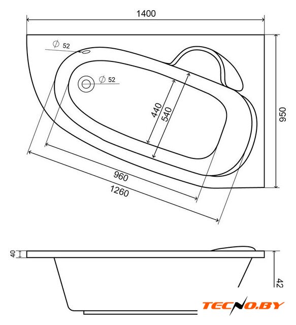 Ванна Lauter Valencia 140x95 2102140R (с каркасом и сифоном 21Y31010 хром) - Изображение №17 — Интернет-Магазин TECNO.BY