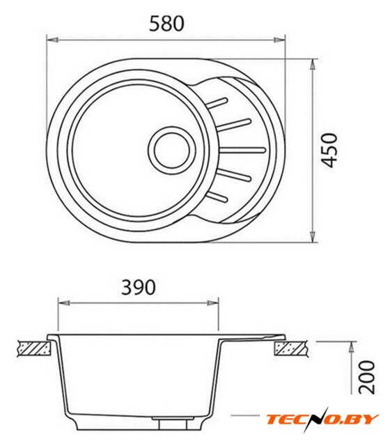 Кухонная мойка GranFest Rondo GF-R580L (черный) - Изображение №2 — Интернет-Магазин TECNO.BY