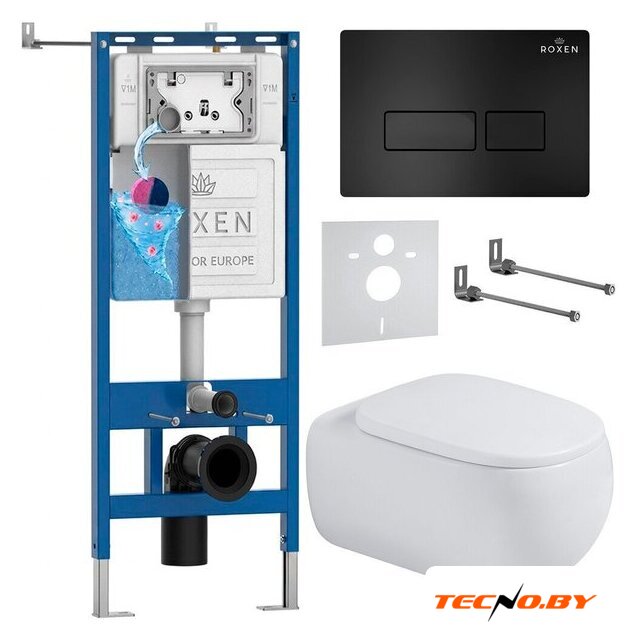 Унитаз подвесной Roxen Titan в комплекте с инсталляцией StounFix Dual Fresh 6 в 1 967201 (кнопка: черная) - Изображение №1 — Интернет-Магазин TECNO.BY