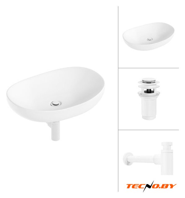 Умывальник Lauter 21502 + клапан 21190W + сифон 21635W (белый матовый) - Изображение №1 — Интернет-Магазин TECNO.BY
