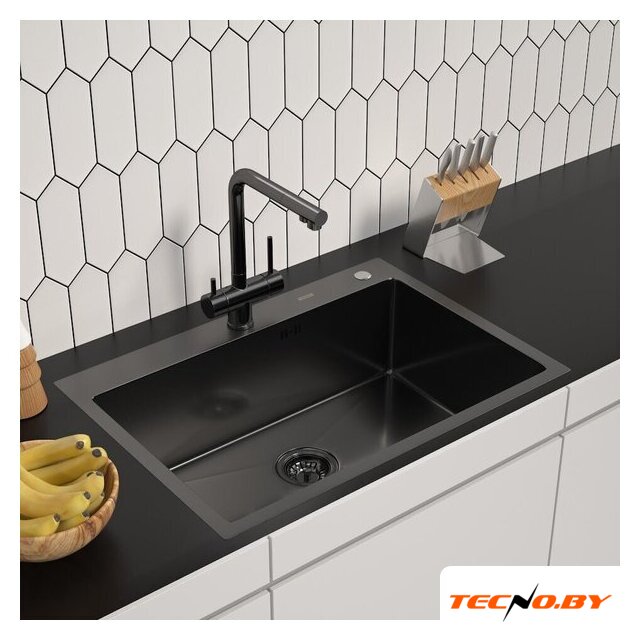 Кухонная мойка ARFEKA ECO AR 700*500 BLACK PVD NANO DECOR VOLCANIC ROCK - Изображение №1 — Интернет-Магазин TECNO.BY