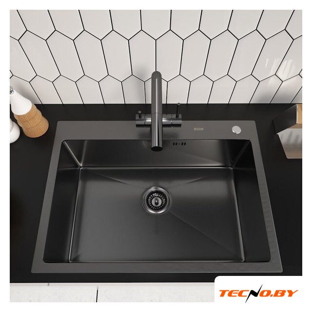 Кухонная мойка ARFEKA ECO AR 700*500 BLACK PVD NANO DECOR VOLCANIC ROCK - Изображение №2 — Интернет-Магазин TECNO.BY