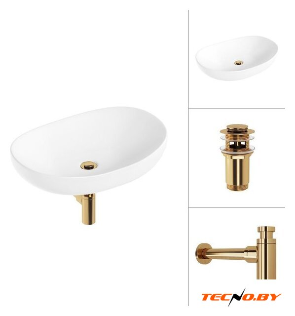 Умывальник Lauter 21502 + клапан 21190G + сифон 21635G (золото) - Изображение №1 — Интернет-Магазин TECNO.BY