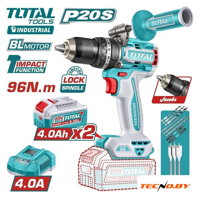 Ударная дрель-шуруповерт Total TIDLI209686 (с 2-мя АКБ, кейс) - Изображение №1 — Интернет-Магазин TECNO.BY