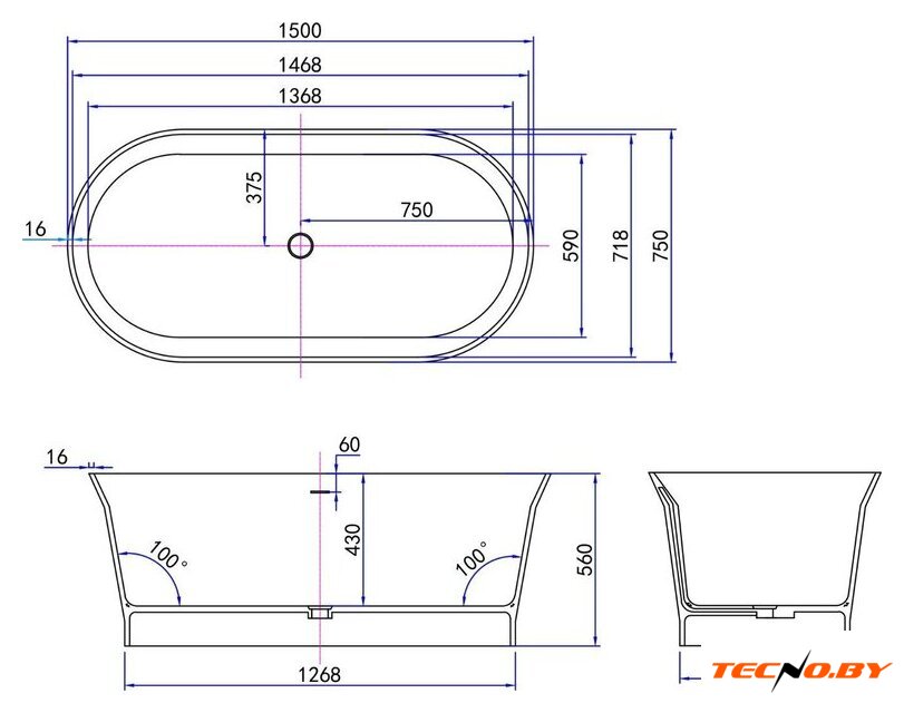 Ванна Roxen Adel 200200-1575 150x75 - Изображение №6 — Интернет-Магазин TECNO.BY