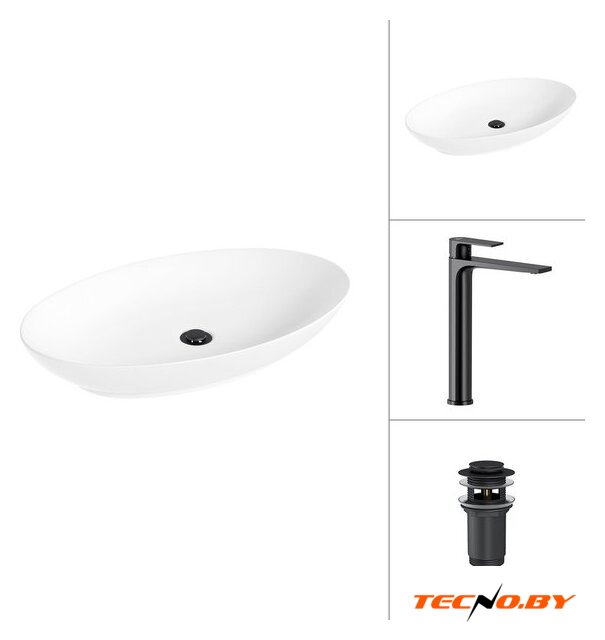 Умывальник Lauter 21571 + Reef 21CK8678BS с донным клапаном 21190B (черный матовый) - Изображение №1 — Интернет-Магазин TECNO.BY