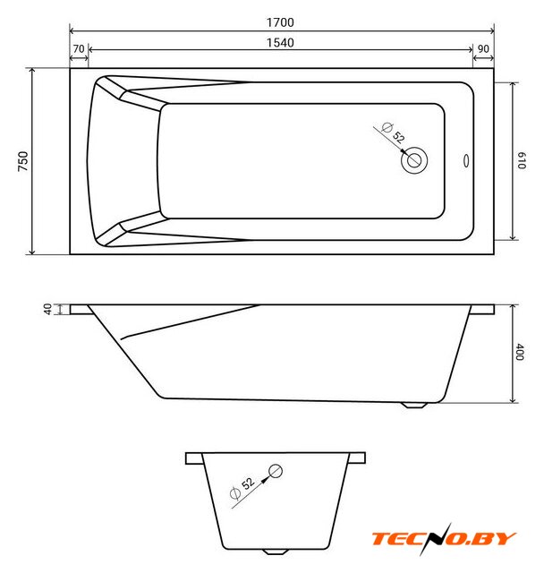 Ванна Lauter Aurora 170x75 21010075 (с каркасом и сифоном 21Y11010 хром) - Изображение №18 — Интернет-Магазин TECNO.BY