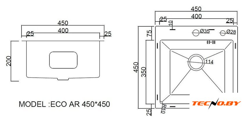 Кухонная мойка ARFEKA ECO AR 450*450 BLACK PVD NANO DECOR (настольная) - Изображение №6 — Интернет-Магазин TECNO.BY