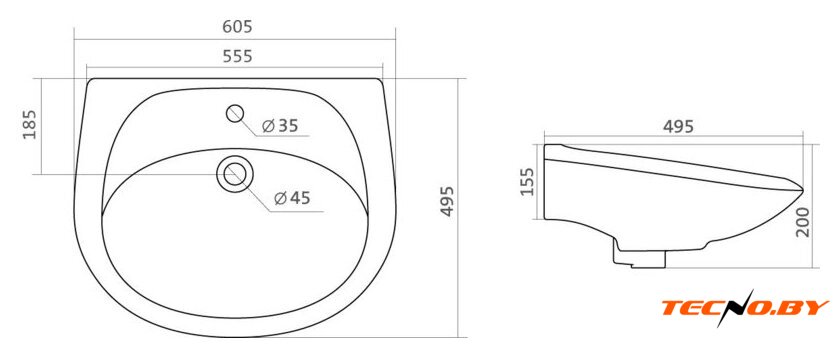 Умывальник Santek Бриз 60.5x49.5 (1WH110466) - Изображение №2 — Интернет-Магазин TECNO.BY