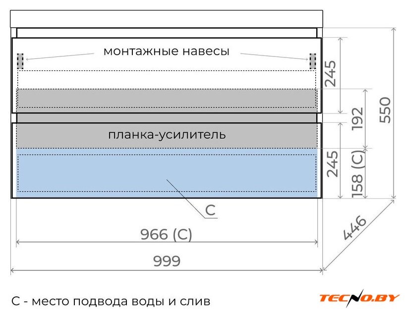  Symbolite Тумба под умывальник Манхэттен 100 Plus 2 ящика (подвесная, белый матовый) - Изображение №9 — Интернет-Магазин TECNO.BY