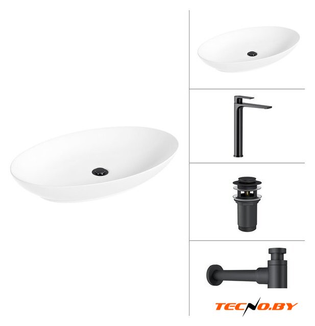Умывальник Lauter 21571 + Reef 21CK8678BS + сифон 21635B + дон.клапан 21190B (черный матовый) - Изображение №1 — Интернет-Магазин TECNO.BY