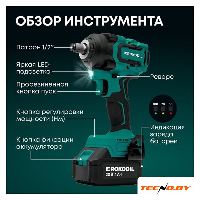 Гайковерт Rokodil Titan Pro (с 2-мя АКБ) - Изображение №2 — Интернет-Магазин TECNO.BY