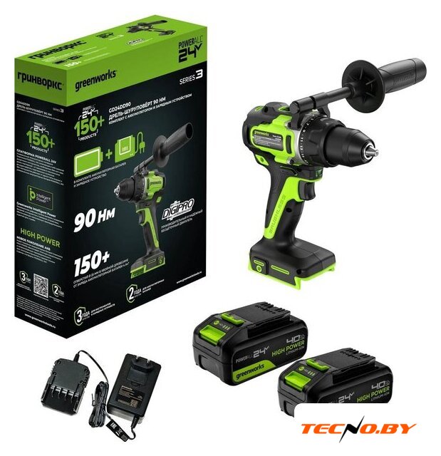 Дрель-шуруповерт Greenworks GD24DD90 3707507CUD (с 2-мя АКБ) - Изображение №2 — Интернет-Магазин TECNO.BY