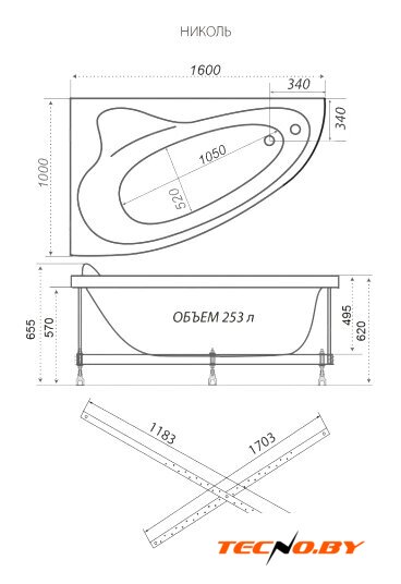 Ванна Triton Николь 160x100 R Стандарт Flat (с гидромассажем) - Изображение №3 — Интернет-Магазин TECNO.BY