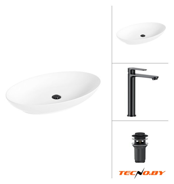 Умывальник Lauter 21571 + Moon 21СК8691BS с донным клапаном 21190B (черный матовый) - Изображение №1 — Интернет-Магазин TECNO.BY