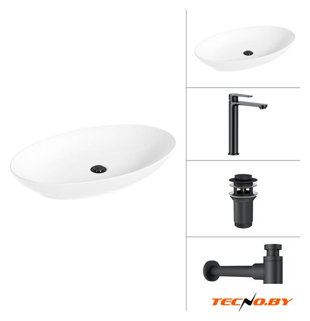 Умывальник Lauter 21571 + Moon 21СК8691BS + сифон 21635B + дон.клапан 21190B (черный матовый) - Изображение №1 — Интернет-Магазин TECNO.BY