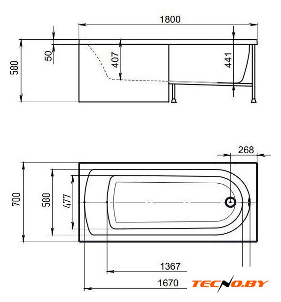 Ванна Alex Baitler Michigan 180х70 - Изображение №4 — Интернет-Магазин TECNO.BY