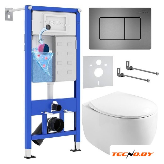 Унитаз подвесной Roxen Egg в комплекте с инсталляцией StounFix Dual Fresh 6 в 1 964215 (кнопка: оружейная сталь) - Изображение №1 — Интернет-Магазин TECNO.BY