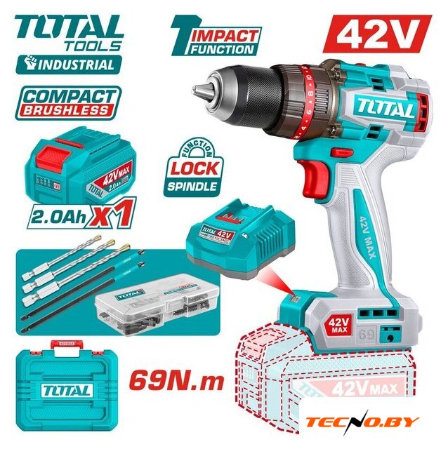 Ударная дрель-шуруповерт Total TIDLI426981 (с 1-им АКБ, кейс) - Изображение №1 — Интернет-Магазин TECNO.BY