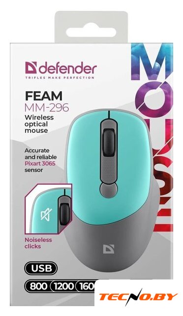Мышь Defender Feam MM-296 (серый/мятный) - Изображение №7 — Интернет-Магазин TECNO.BY