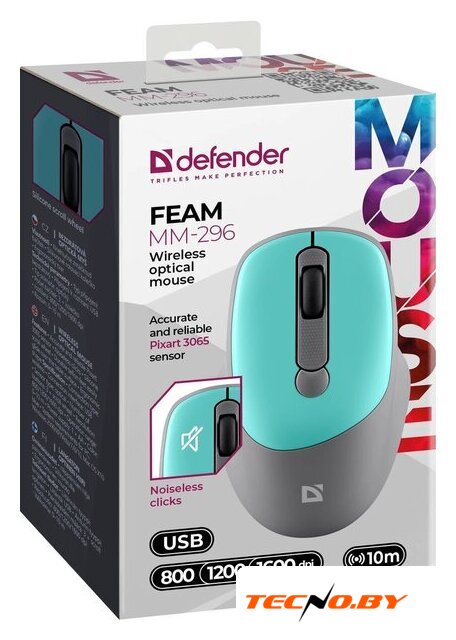 Мышь Defender Feam MM-296 (серый/мятный) - Изображение №6 — Интернет-Магазин TECNO.BY