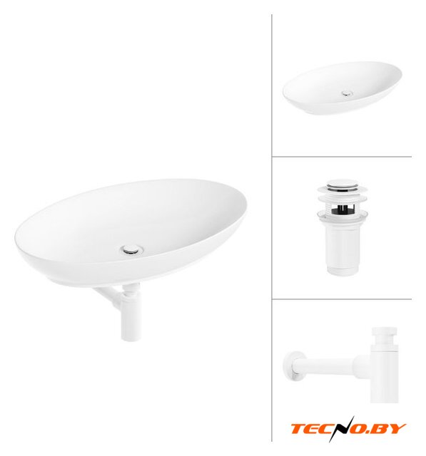 Умывальник Lauter 21571 + клапан 21190W + сифон 21635W (белый матовый) - Изображение №1 — Интернет-Магазин TECNO.BY