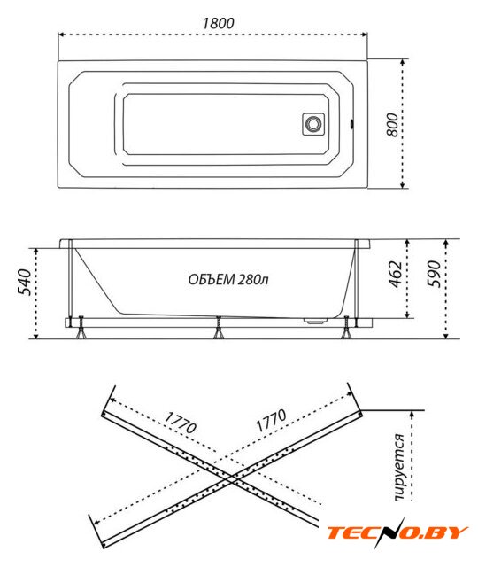 Ванна Triton Прага 180x80 New (с ножками и сифоном) - Изображение №10 — Интернет-Магазин TECNO.BY