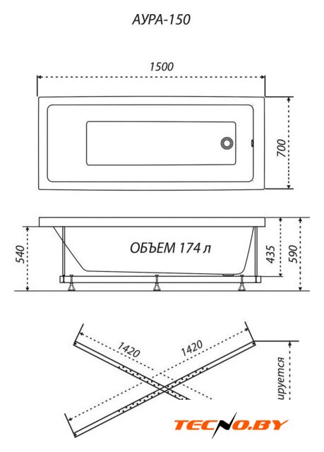 Ванна Triton Аура 150x70 New (с ножками и сифоном) - Изображение №7 — Интернет-Магазин TECNO.BY