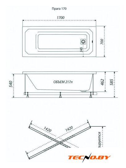 Ванна Triton Прага 170x70 Базовая Flat (с гидромассажем) - Изображение №6 — Интернет-Магазин TECNO.BY