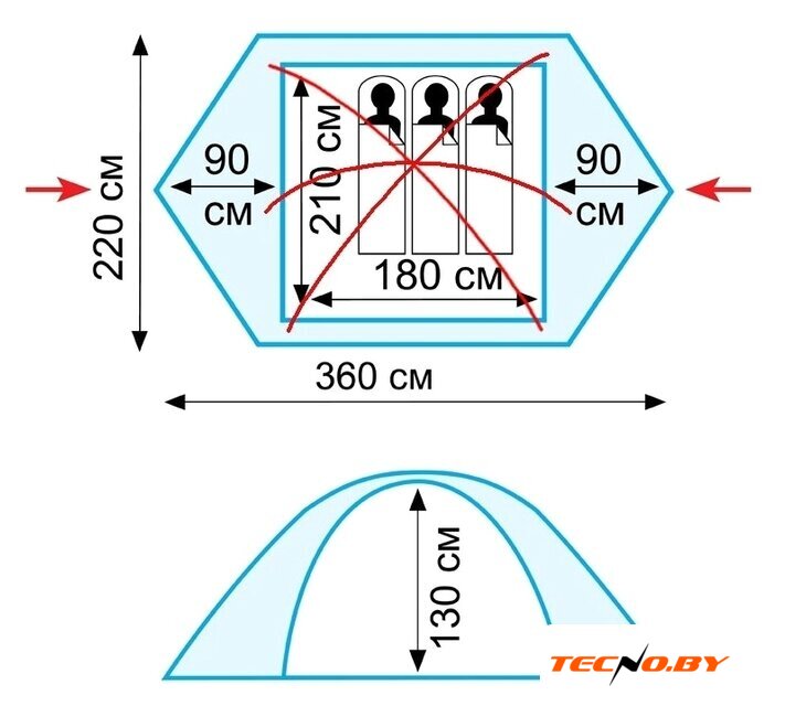 Треккинговая палатка TRAMP Nishe 3 v2 - Изображение №2 — Интернет-Магазин TECNO.BY