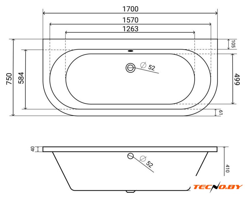 Ванна Lauter Imperia 170x75 21080075 (с каркасом и сифоном 21Y11021 матовый черный) - Изображение №16 — Интернет-Магазин TECNO.BY