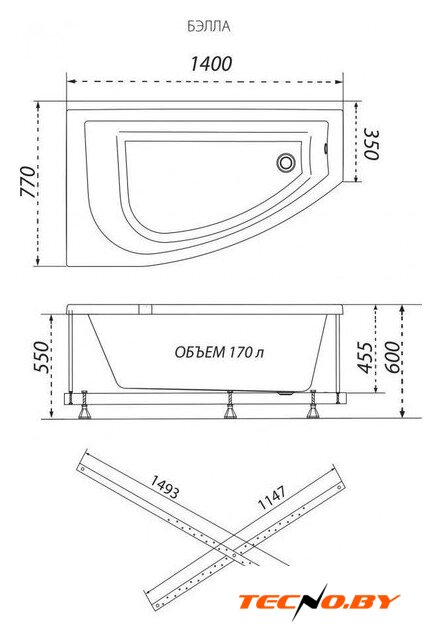 Ванна Triton Бэлла Экстра 140x77 L (с каркасом) - Изображение №5 — Интернет-Магазин TECNO.BY