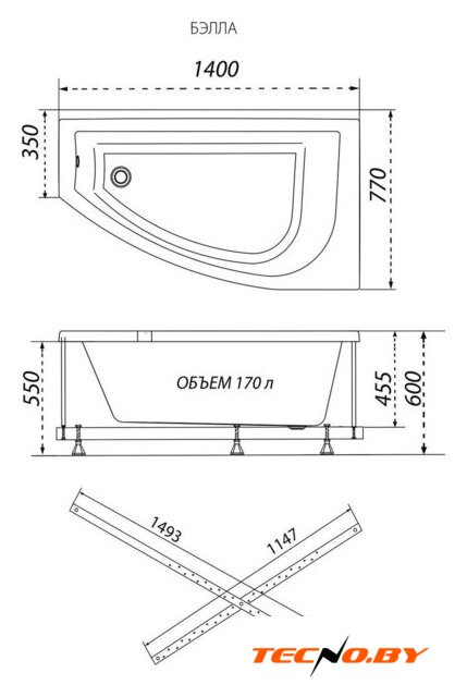 Ванна Triton Бэлла Экстра 140x77 L - Изображение №4 — Интернет-Магазин TECNO.BY