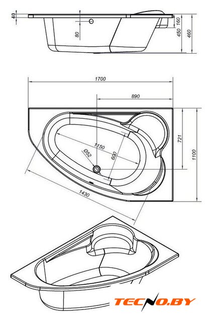 Ванна Cersanit Kaliope 170x110 R 63444 с сифоном Prime 64287 (сифон черный) - Изображение №8 — Интернет-Магазин TECNO.BY