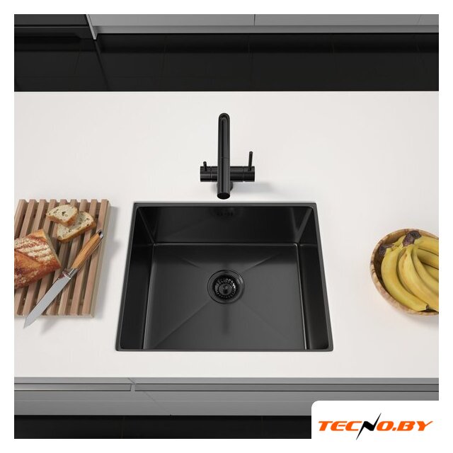 Кухонная мойка ARFEKA ECO AR 550*450 BLACK PVD NANO DECOR VOLCANIC ROCK - Изображение №2 — Интернет-Магазин TECNO.BY