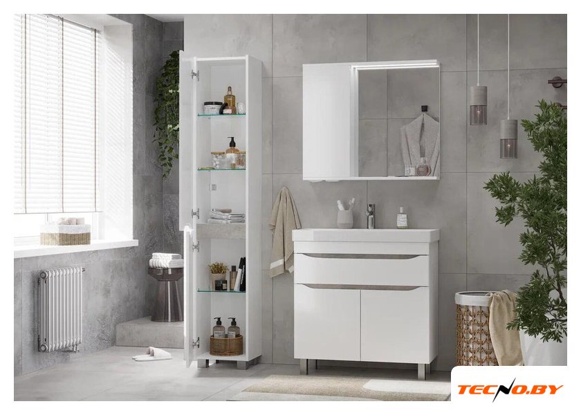  Volna Шкаф с зеркалом Lake 80 L (белый) - Изображение №4 — Интернет-Магазин TECNO.BY