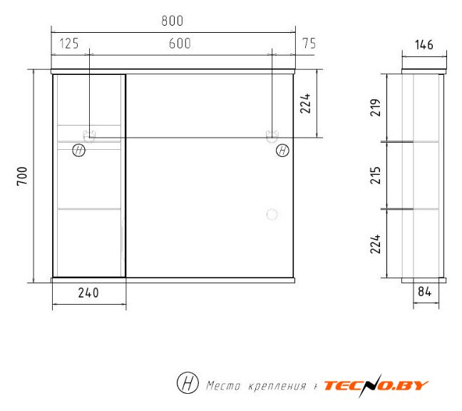  Volna Шкаф с зеркалом Lake 80 L (белый) - Изображение №9 — Интернет-Магазин TECNO.BY