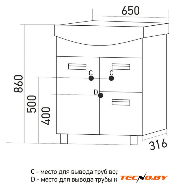  Mixline Тумба под умывальник Альфа 65 550330 - Изображение №3 — Интернет-Магазин TECNO.BY