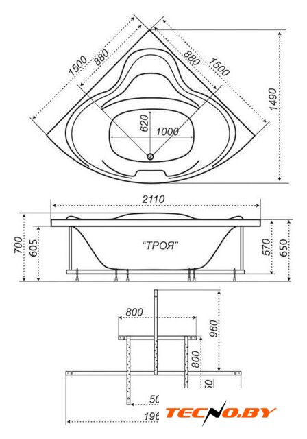 Ванна Triton Троя 150x150 (с каркасом) - Изображение №6 — Интернет-Магазин TECNO.BY