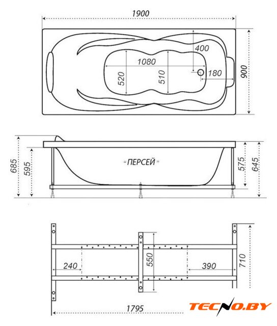 Ванна Triton Персей гидромассажная 190x90 Базовая - Изображение №3 — Интернет-Магазин TECNO.BY