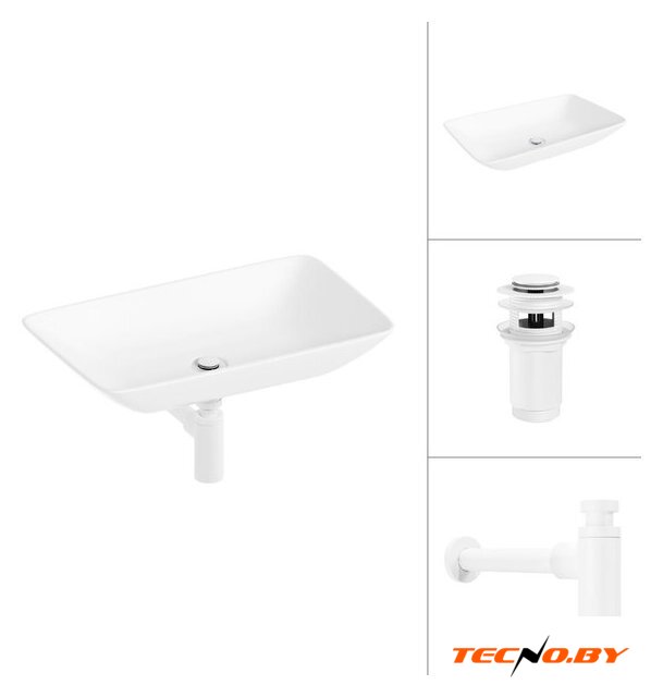 Умывальник Lauter 21540 + клапан 21190W + сифон 21635W (белый матовый) - Изображение №1 — Интернет-Магазин TECNO.BY