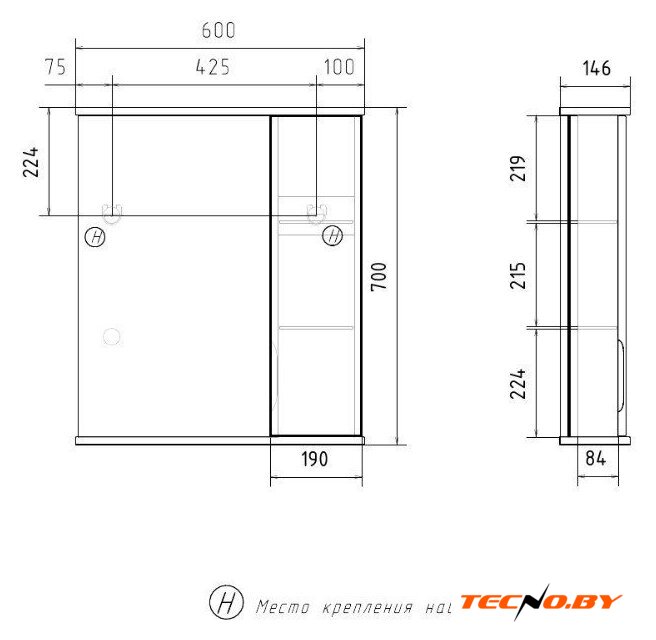  Volna Шкаф с зеркалом Lake 60 R (белый) - Изображение №6 — Интернет-Магазин TECNO.BY