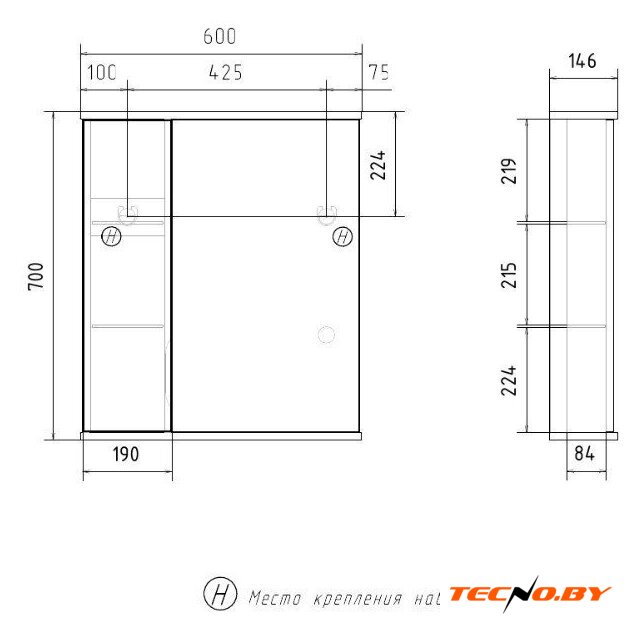  Volna Шкаф с зеркалом Lake 60 L (белый) - Изображение №9 — Интернет-Магазин TECNO.BY