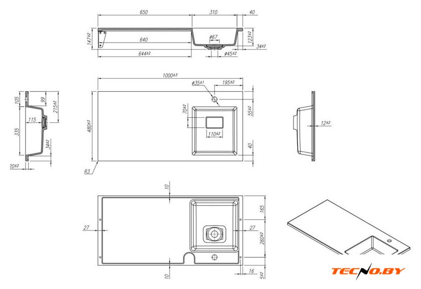 Умывальник Roxen Faber 100R 30010100R-W - Изображение №5 — Интернет-Магазин TECNO.BY