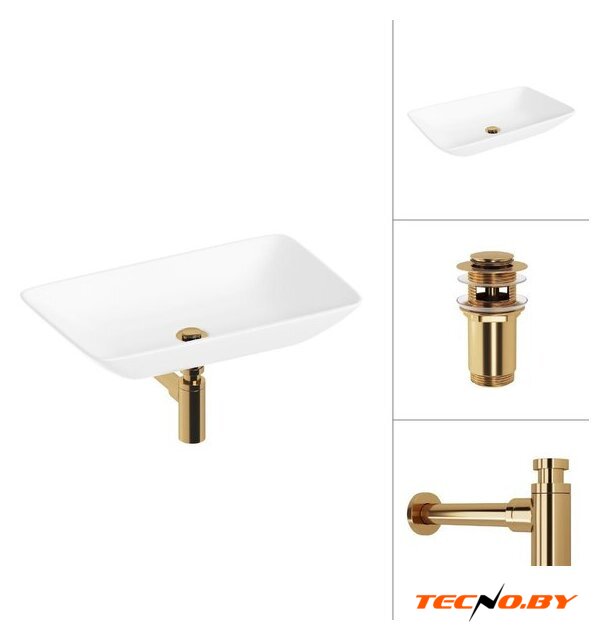 Умывальник Lauter 21540 + клапан 21190G + сифон 21635G (золото) - Изображение №1 — Интернет-Магазин TECNO.BY