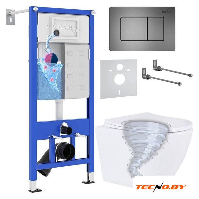 Унитаз подвесной Roxen Antares Tornado Long в комплекте с инсталляцией StounFix Dual Fresh 6 в 1 868441 (кнопка: оружейная сталь матовая) - Изображение №1 — Интернет-Магазин TECNO.BY