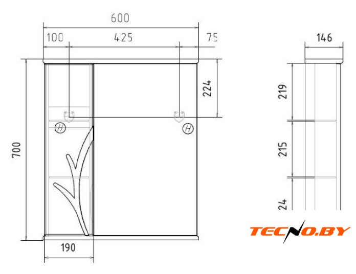  Volna Шкаф с зеркалом Adel 60 L (белый) - Изображение №10 — Интернет-Магазин TECNO.BY