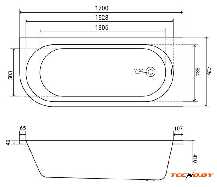 Ванна Lauter Monaco 170x72.5 2113170R (с каркасом и сифоном 21Y11021 матовый черный) - Изображение №17 — Интернет-Магазин TECNO.BY